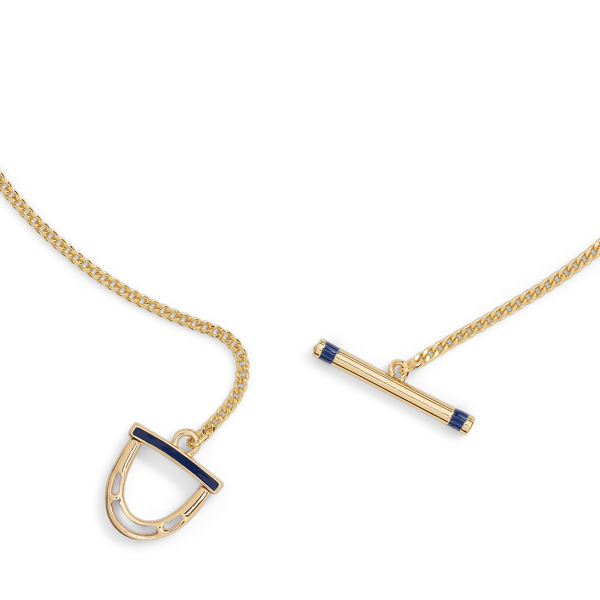 Gold/Navy Gold-Plated Stirrup Pendant Necklace Lauren 2