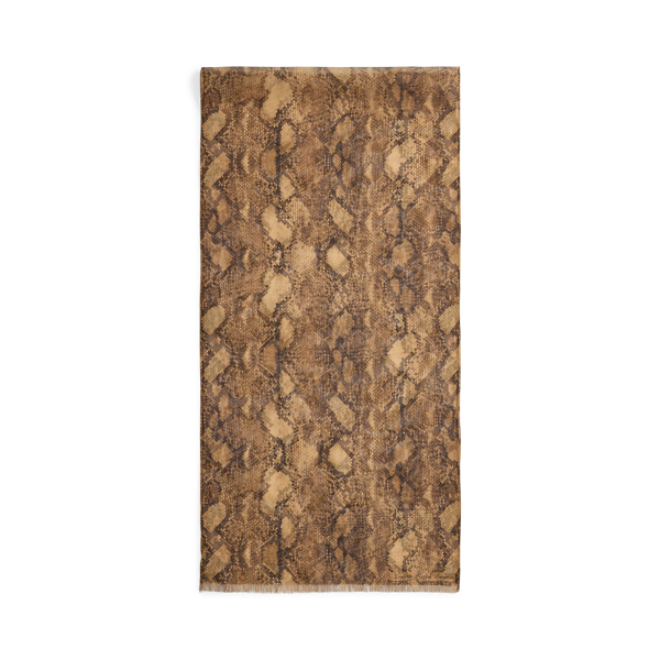 Tobacco Bronze Python-Print Silk Wrap Scarf Lauren 2