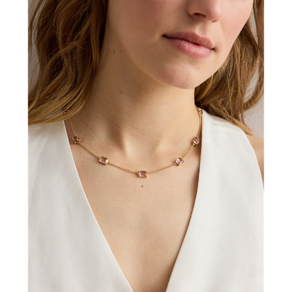 Gold/Pink Gold-Plated Stone Station Necklace Lauren 3