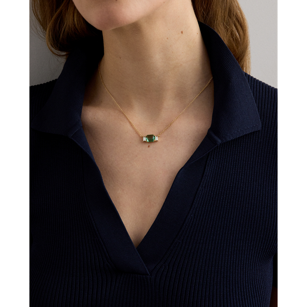 Collier pendentif plaqu&eacute; or pierres Lauren en Or/Vert 3