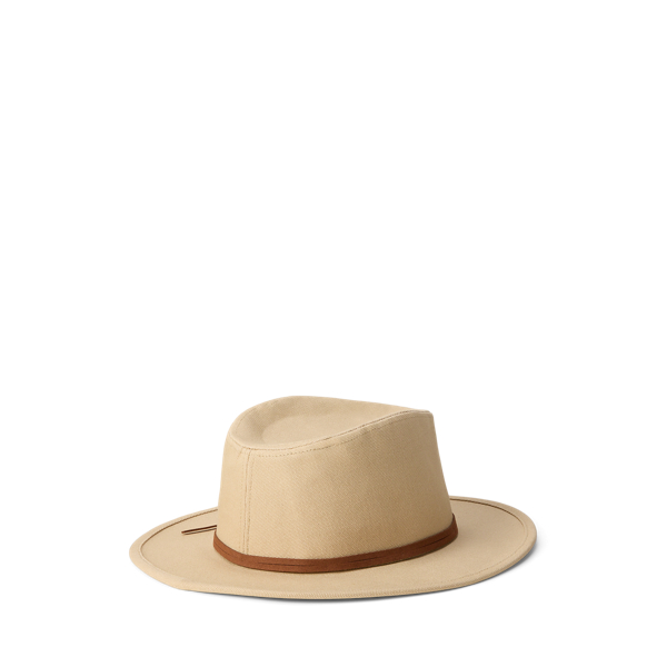 Ginger Tan Lambskin-Trim Cotton Canvas Fedora Lauren 2