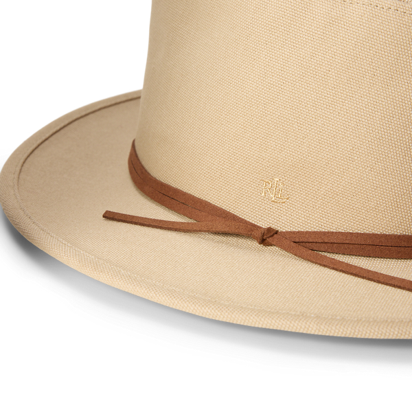 Ginger Tan Lambskin-Trim Cotton Canvas Fedora Lauren 3