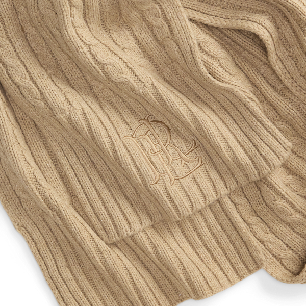 Embroidered-Logo Cable-Knit Scarf