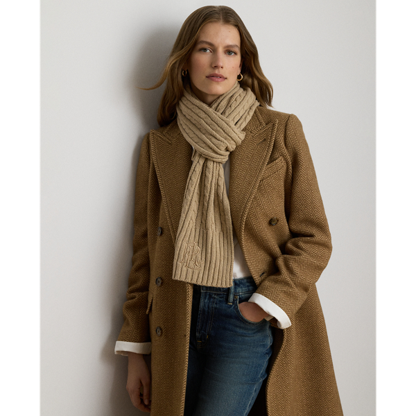 Embroidered-Logo Cable-Knit Scarf