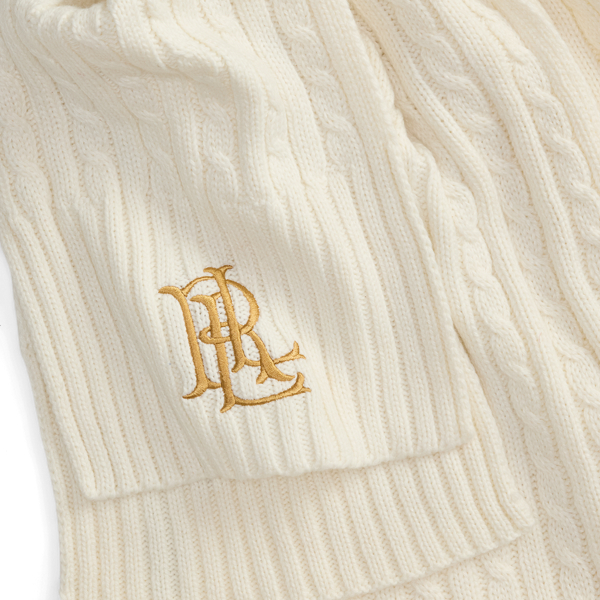 Embroidered-Logo Cable-Knit Scarf