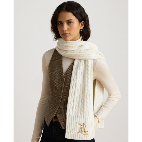Embroidered-Logo Cable-Knit Scarf