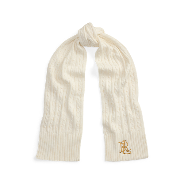 Embroidered-Logo Cable-Knit Scarf