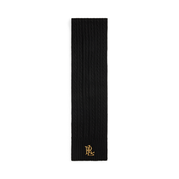 Embroidered-Logo Cable-Knit Scarf