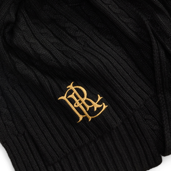 Embroidered-Logo Cable-Knit Scarf