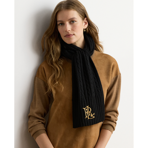 Embroidered-Logo Cable-Knit Scarf