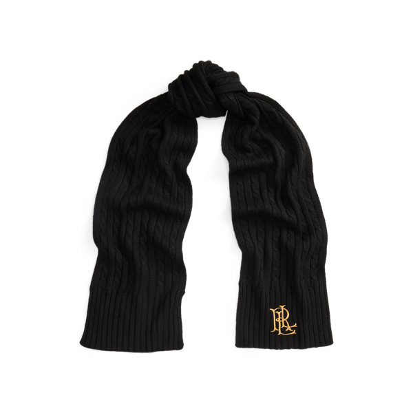 Embroidered-Logo Cable-Knit Scarf