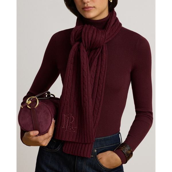 Embroidered-Logo Cable-Knit Scarf