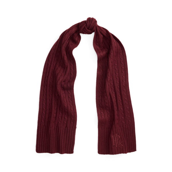 Embroidered-Logo Cable-Knit Scarf