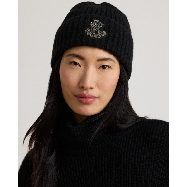 Embellished-Bullion Rib-Knit Beanie