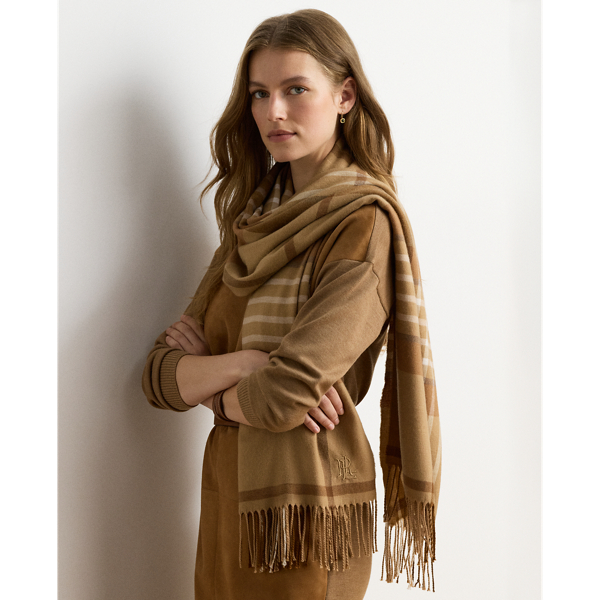 Plaid Fringe-Trim Scarf