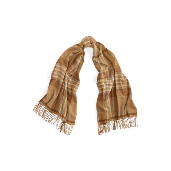 Plaid Fringe-Trim Scarf