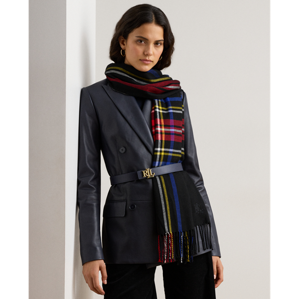 Plaid Fringe-Trim Scarf