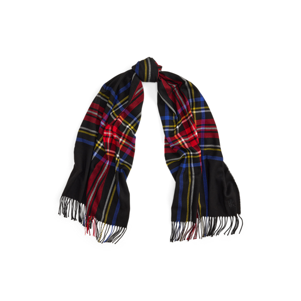 Plaid Fringe-Trim Scarf