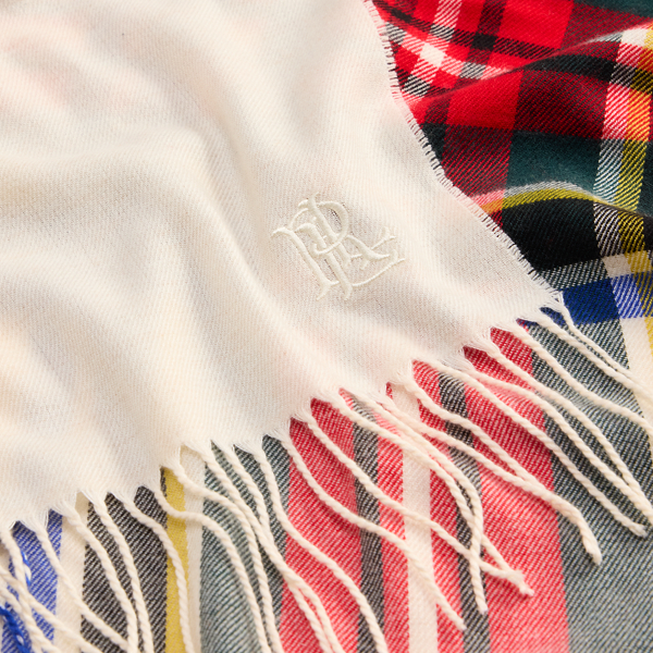 Plaid Fringe-Trim Scarf