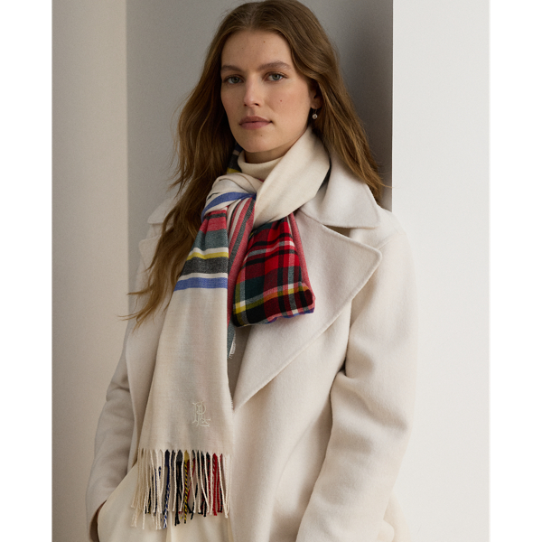 Plaid Fringe-Trim Scarf
