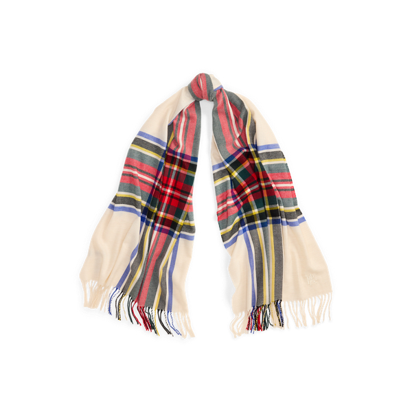 Plaid Fringe-Trim Scarf