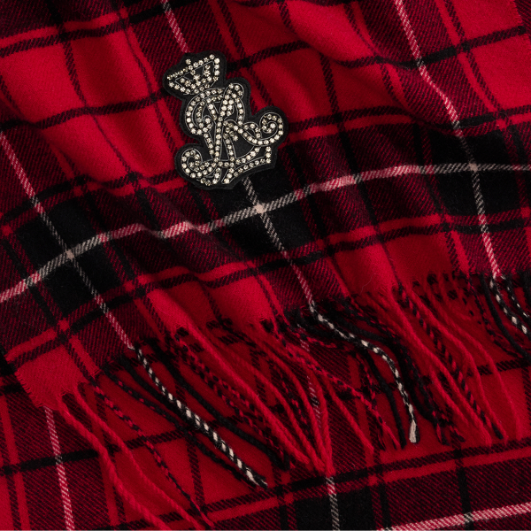 Plaid Embellished-Bullion Wool Scarf