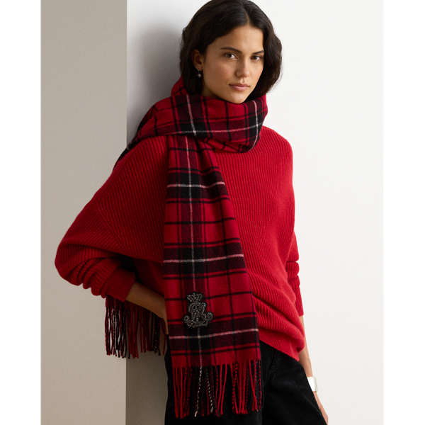 Plaid Embellished-Bullion Wool Scarf
