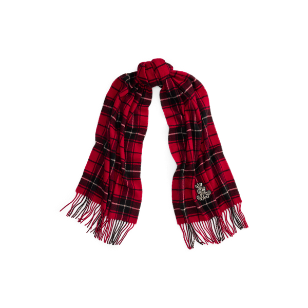 Plaid Embellished-Bullion Wool Scarf