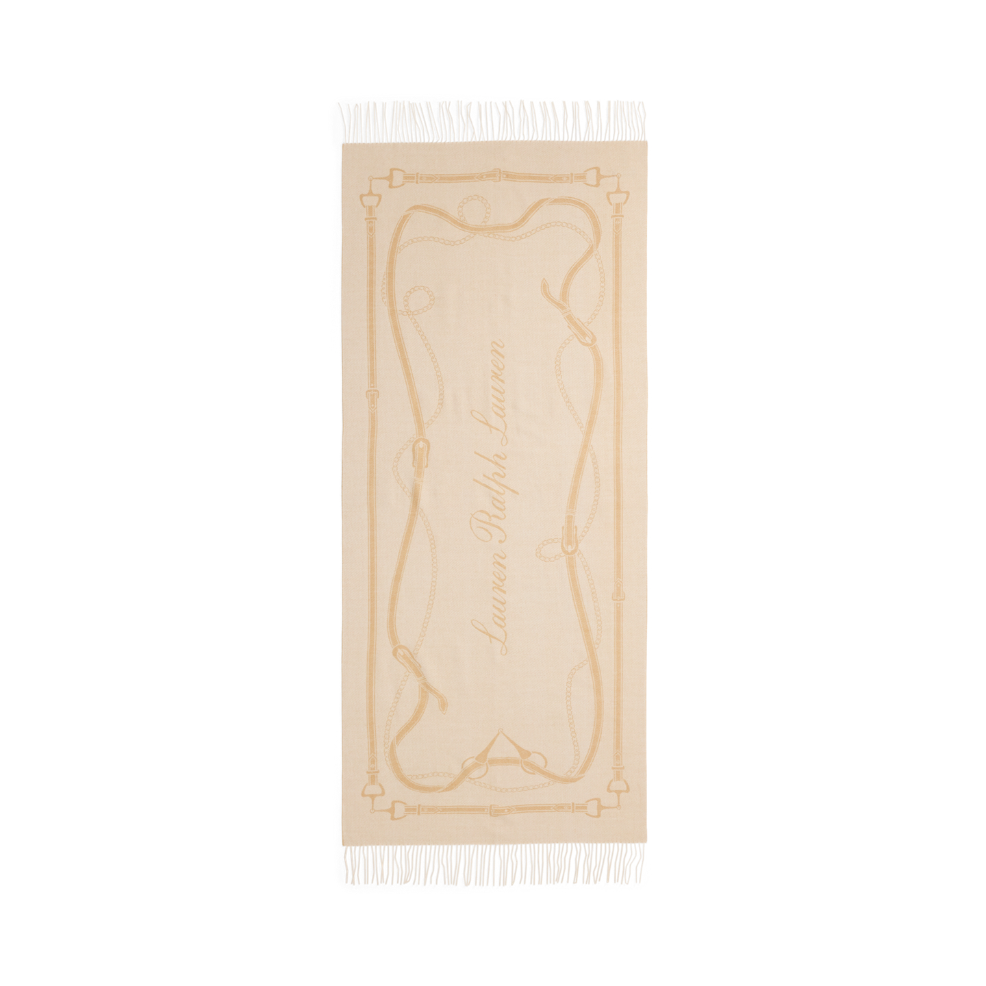 Женский шарф Ralph Lauren Fringe-Trim Belting-Motif Blanket, цвет: Кремовый / Верблюжий — фото 1