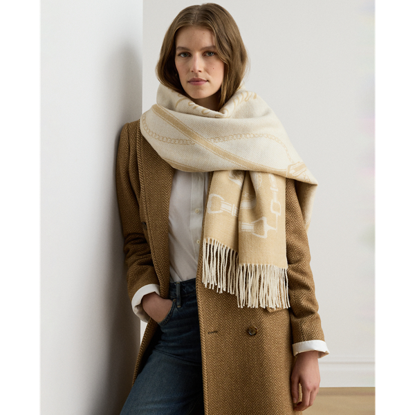 Fringe-Trim Belting-Motif Blanket Scarf