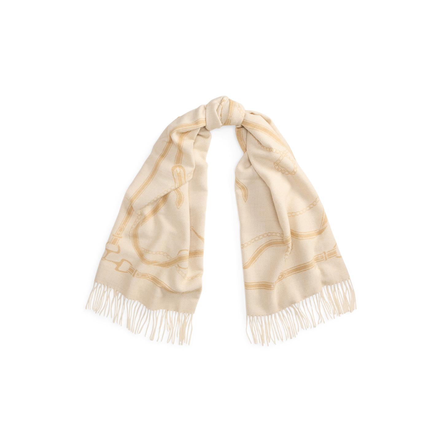 Женский шарф Ralph Lauren Fringe-Trim Belting-Motif Blanket, цвет: Кремовый / Верблюжий — фото 3