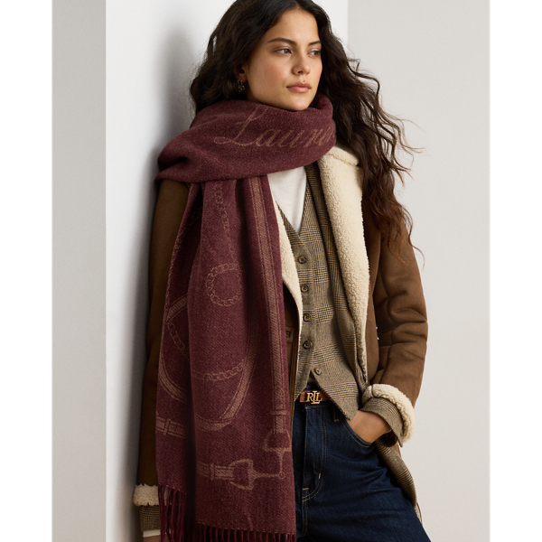 Fringe-Trim Belting-Motif Blanket Scarf