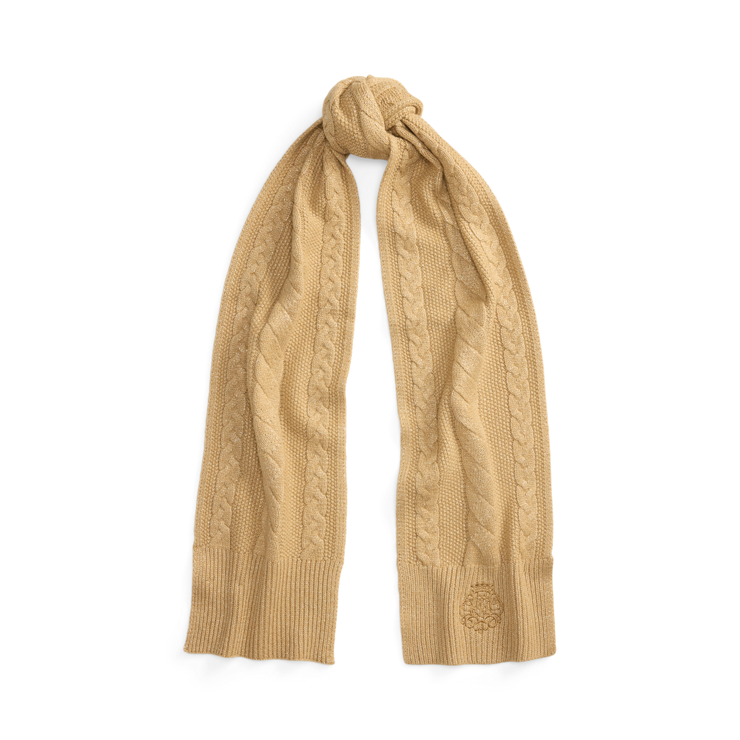 Женский шарф Ralph Lauren Embroidered-Crest Metallic Cable, цвет: Верблюжий — фото 3