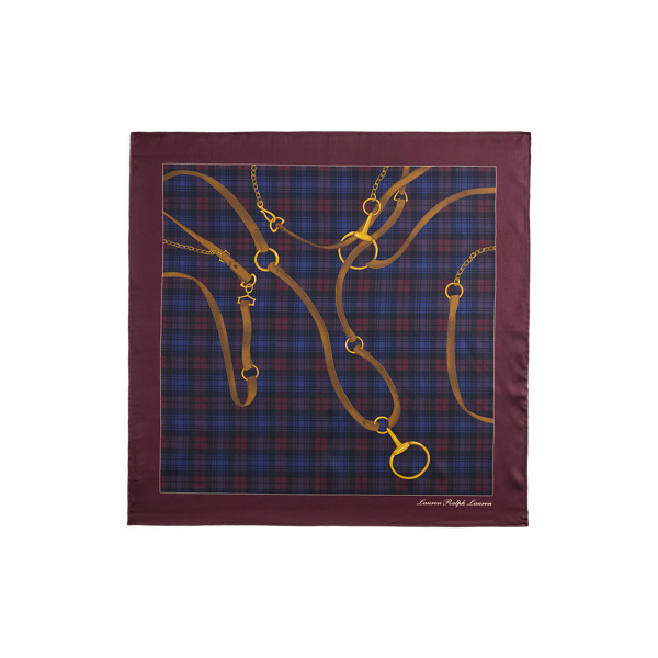Belting-Print Plaid Silk Square Scarf