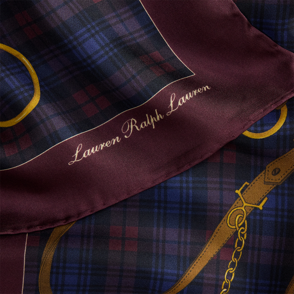 Belting-Print Plaid Silk Square Scarf