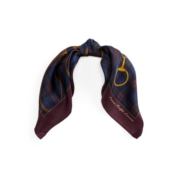 Belting-Print Plaid Silk Square Scarf