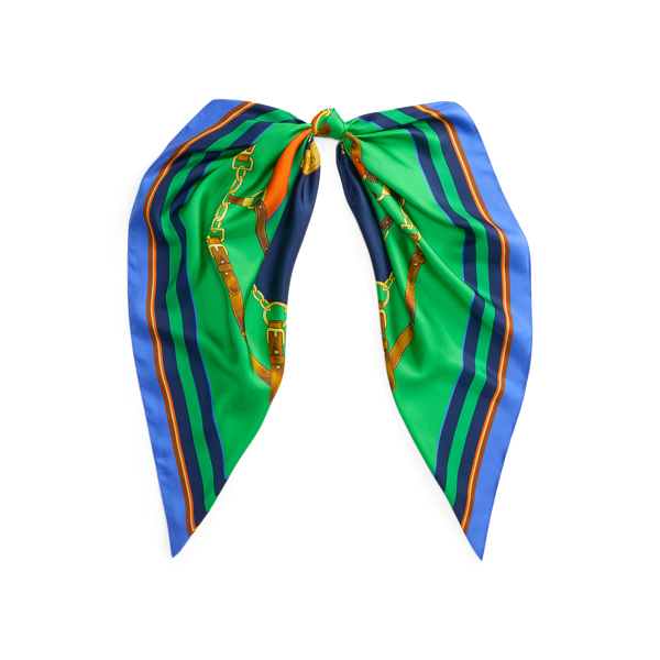 Color-Blocked Belting-Print Silk Scarf