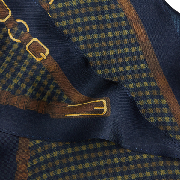 Plaid & Belting-Print Diamond Scarf