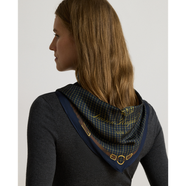 Plaid & Belting-Print Diamond Scarf
