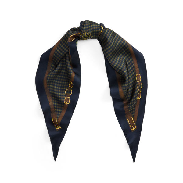 Plaid & Belting-Print Diamond Scarf