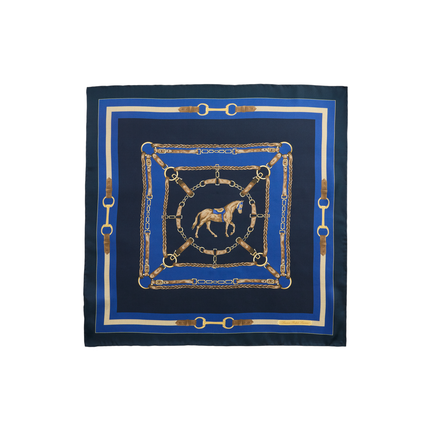 Женский шарф Ralph Lauren Horse & Belting-Print Silk Square, цвет: Тёмно-синий — фото 1