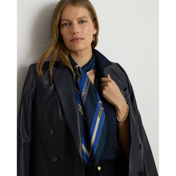 Horse & Belting-Print Silk Square Scarf