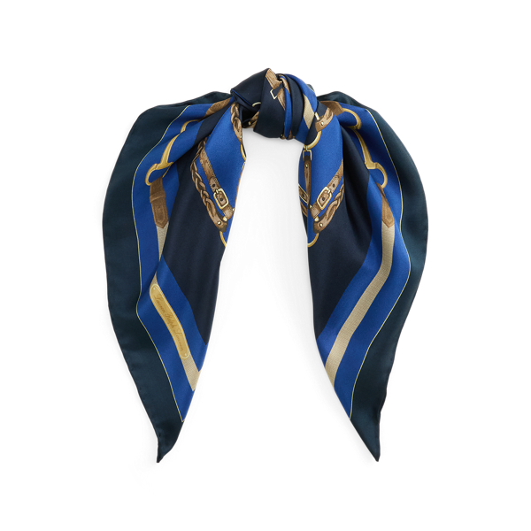 Horse & Belting-Print Silk Square Scarf