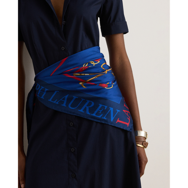 Logo & Belting-Print Silk Square Scarf