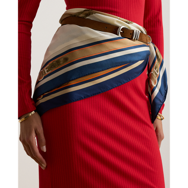 Mascarpone Cream Belting-Print Silk Square Scarf Lauren 3