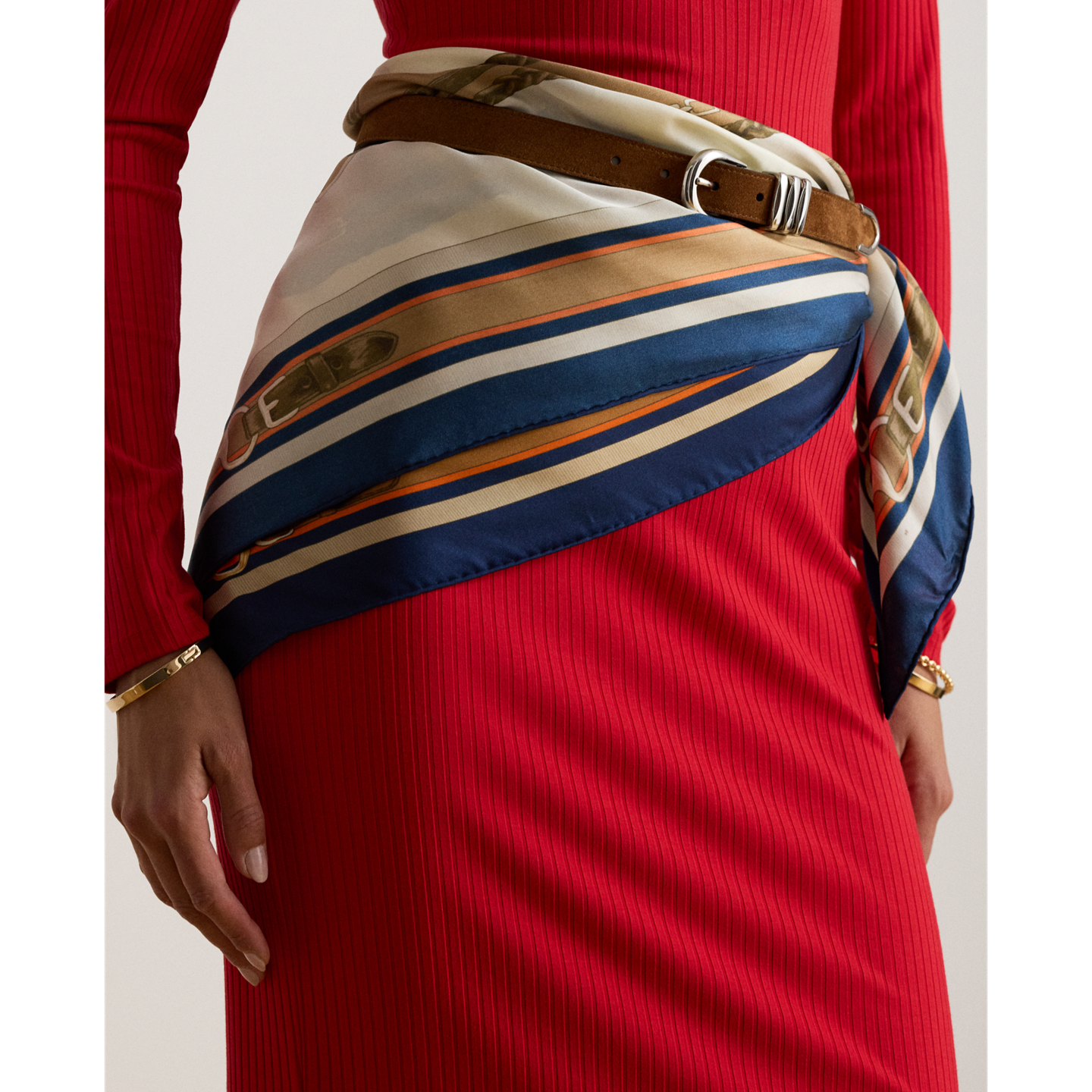 Женский шарф Ralph Lauren Belting-Print Silk Square, цвет: Кремовый — фото 2