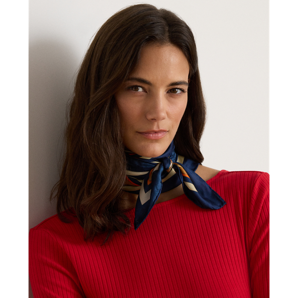 Mascarpone Cream Belting-Print Silk Square Scarf Lauren 4