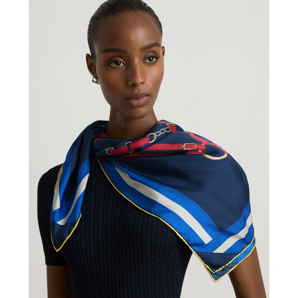 Belting-Print Silk Square Scarf