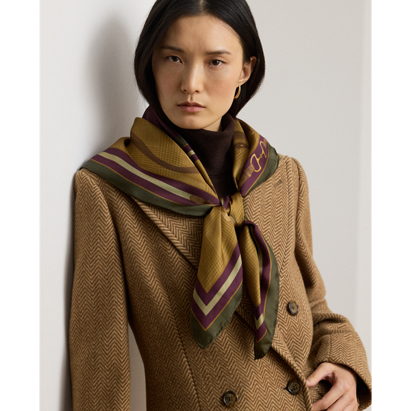 Glen Plaid & Belting-Print Silk Scarf