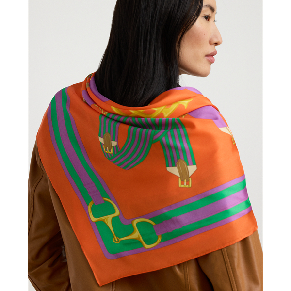 Equestrian-Print Silk Square Scarf